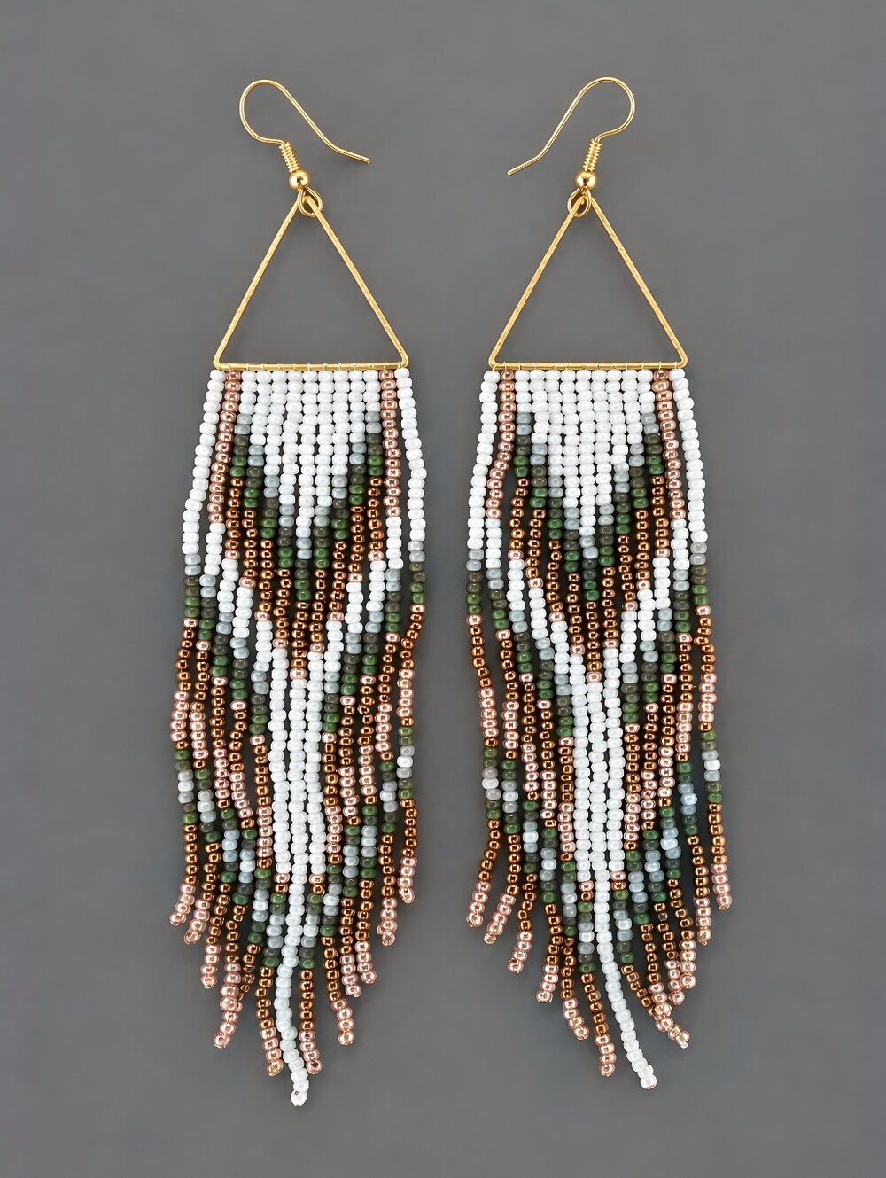 Pink Western Geo Boho Fringe Seed Beads Earrings Handmade Beaded Jewelry